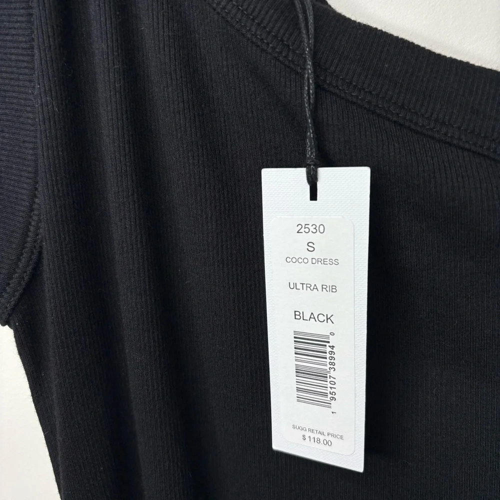 NWT Michael Stars Small Coco‎ One-Shoulder Body-Con Ribbed Black Dress - Picture 3 of 5